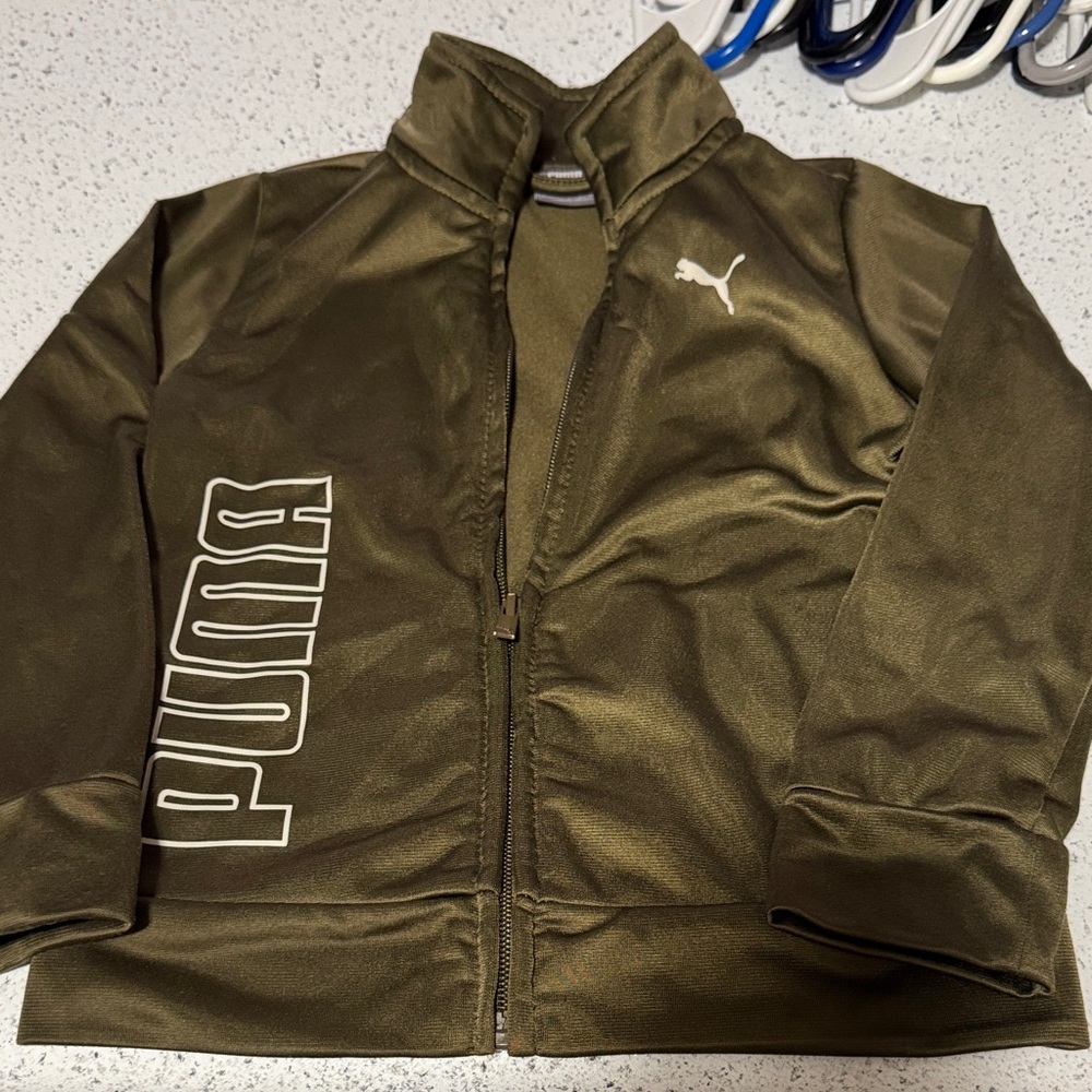 Puma Olive Green Kids' Puffer Jacket with White Logo